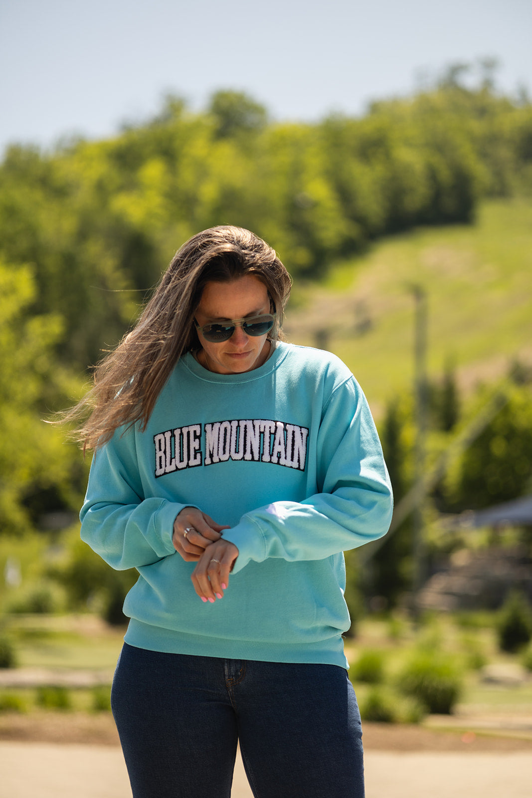 Blue Mountain Fluff Embroidered Crewneck
