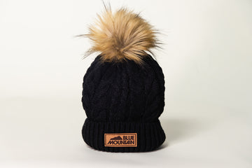 Black Woven Pom Beanie